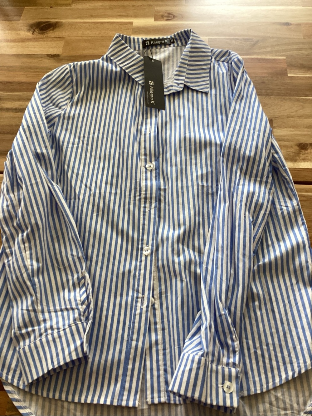 Allegra K women’s Blue & White Vertical Stripe Dress Shirt